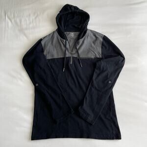 INC International Concepts Men Black Hoodie Zip Color Block Sweater Size Small